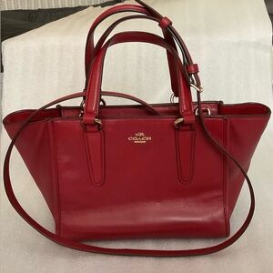COACH Madison Glove-Tanned Leather Center-Zip Satchel–Red/Gold Hardware W/ Dusty
